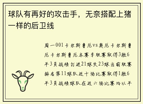 球队有再好的攻击手，无奈搭配上猪一样的后卫线