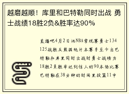 越磨越顺！库里和巴特勒同时出战 勇士战绩18胜2负&胜率达90%