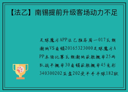 【法乙】南锡提前升级客场动力不足