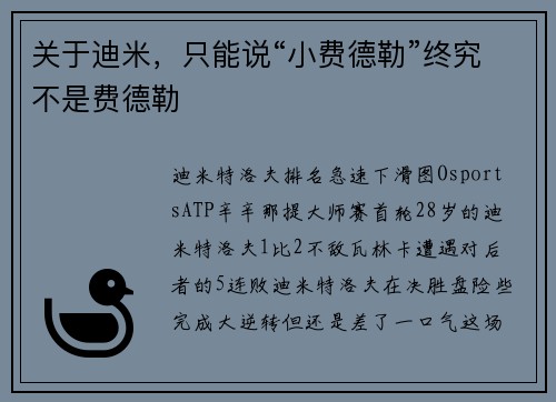 关于迪米，只能说“小费德勒”终究不是费德勒
