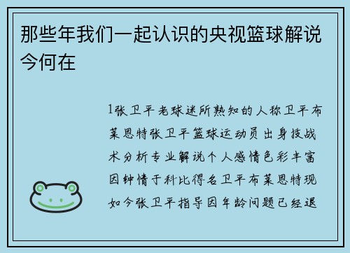 那些年我们一起认识的央视篮球解说今何在